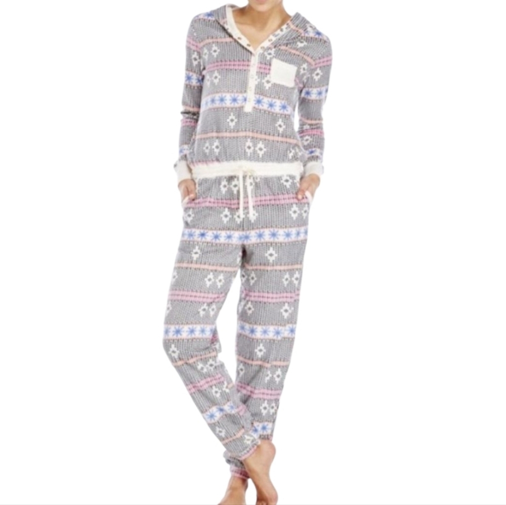 Kensie Women's Size XS Fleece Pjs Pajama One Piece Long Sleeve